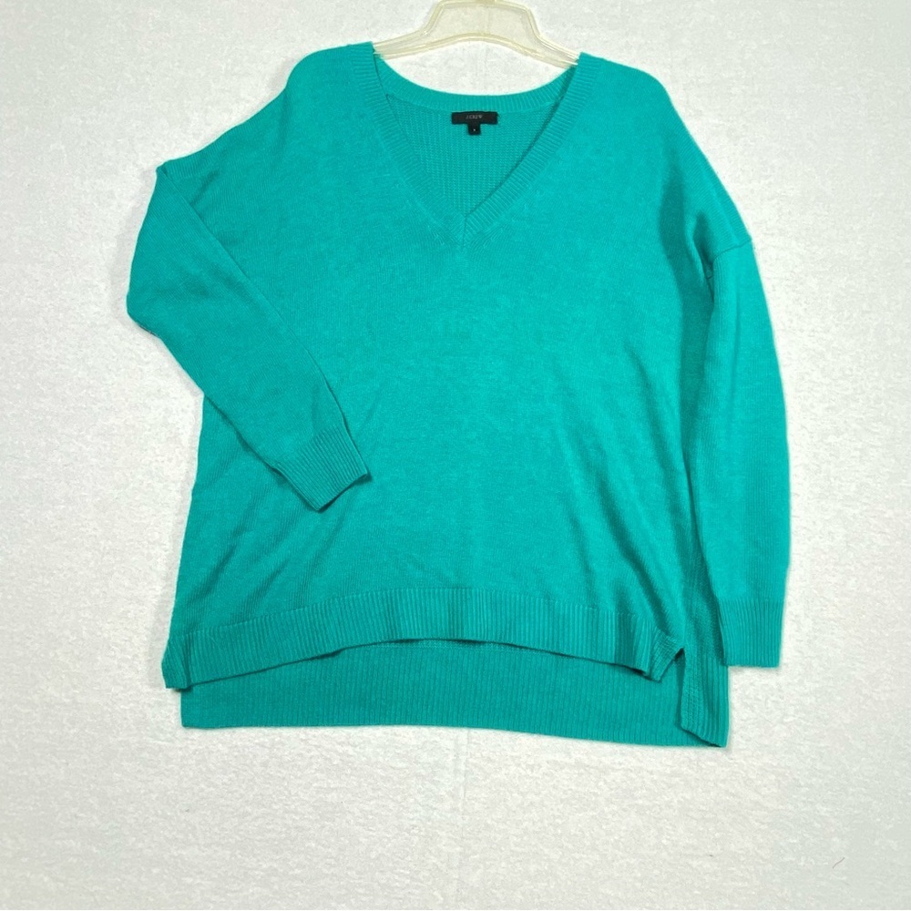 J Crew Sweater Women's S Turquoise Wool Blend V Neck Long Sleeve Soft Cozy Warm